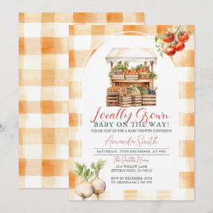 Locally Grown Fresh Market Baby Shower Gingham Invitation