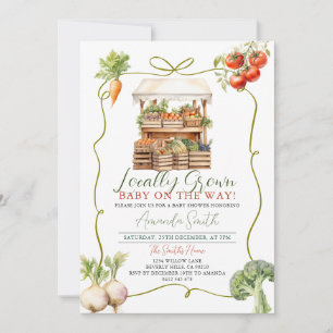 Locally Grown Fresh Market Baby Shower Gingham Invitation