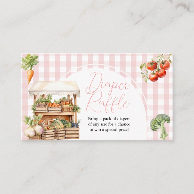 Locally Grown Fresh Market Diaper Raffle Gingham Enclosure Card (Front)