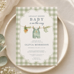 Locally Grown Gingham Clothesline Baby Shower Invitation
