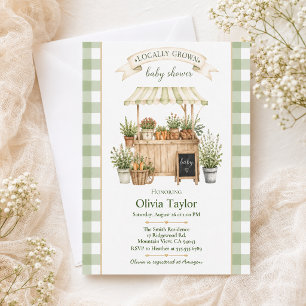 Locally Grown Gingham Farmers Market Baby Shower Invitation