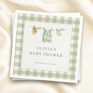 Locally Grown Gingham Sage Green Baby Shower Napkin