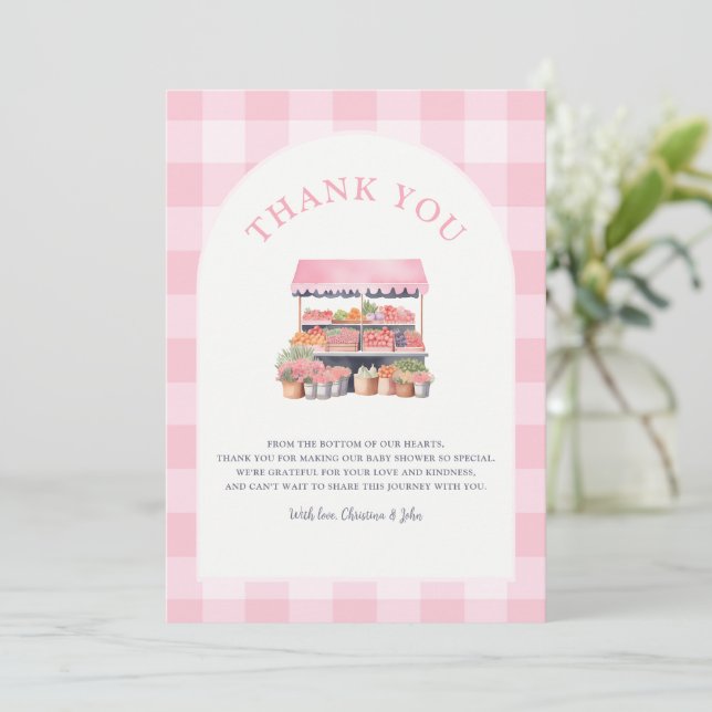 Locally Grown Girl Baby Shower Thank You Card (Standing Front)