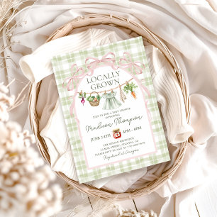 Locally Grown Girl Sage Green Gingham Baby Shower Invitation