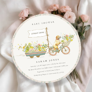 Locally Grown Golden Retriever Floral Baby Shower Invitation