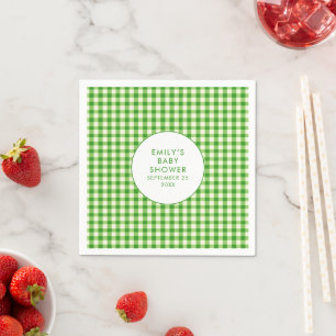 Locally Grown Green Gingham Name Baby Shower  Napkin