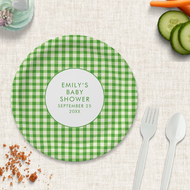 Locally Grown Green Gingham Name Baby Shower  Paper Plate (Creator Uploaded)