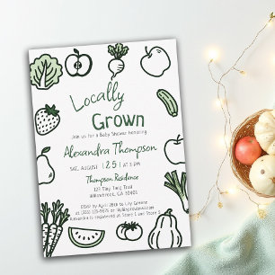 Locally Grown Hand Drawn Farm Fresh Baby Shower Invitation