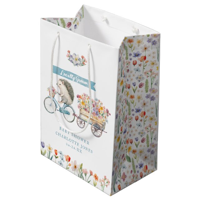 Locally Grown Hedgehog Baby Shower Gift Bag (Back Angled)