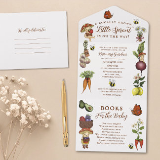 Locally Grown Little Sprout Summer Baby Shower  All In One Invitation