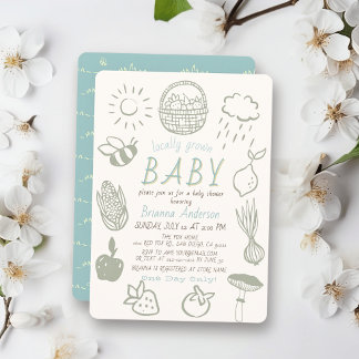 Locally Grown Market Doodle Boy Baby Shower Invitation