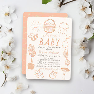 Locally Grown Market Doodle Girl Baby Shower Invitation