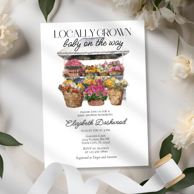 Locally Grown Market Floral Shop Girl Baby Shower  Invitation (Creator Uploaded)