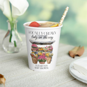 Locally Grown Market Floral Shop Girl Baby Shower Paper Cups