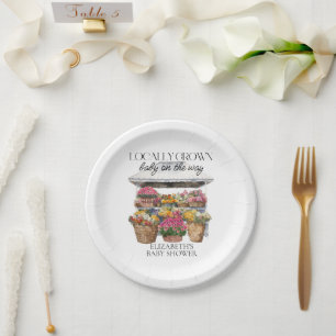 Locally Grown Market Floral Shop Girl Baby Shower Paper Plate