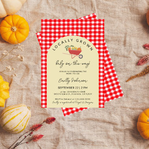 Locally Grown Modern Red Gingham Baby Shower Invitation
