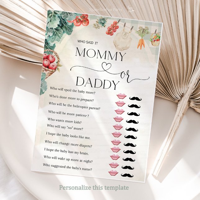 Locally Grown Mummy or Daddy Baby Shower Game Card (Locally Grown Baby Farmers Market )