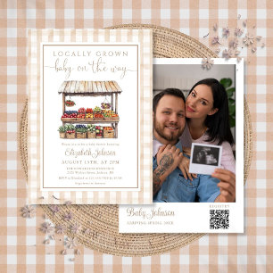 Locally Grown Neutral Baby Shower Photo QR Code Invitation
