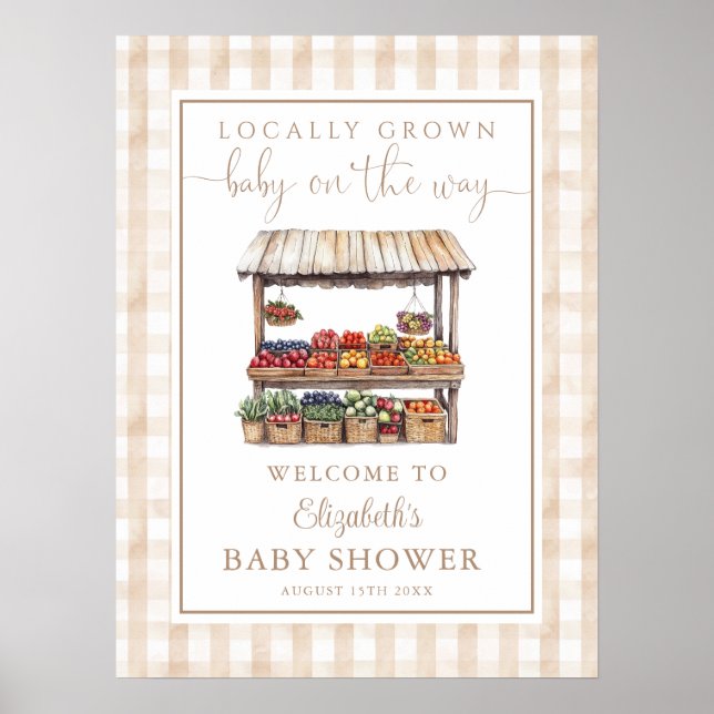 Locally Grown Neutral Baby Shower Welcome Sign (Front)