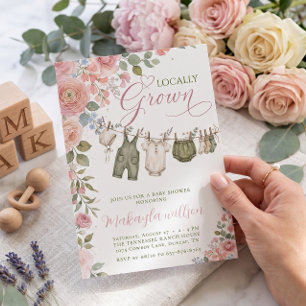 Locally Grown Pink Farmers Baby Girl Shower Invitation