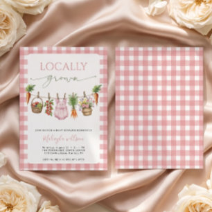 Locally Grown  Pink Farmers Baby Girl Shower  Invitation