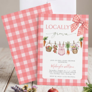 Locally Grown Pink Farmers Bow Baby Girl Shower  Invitation