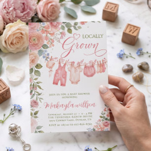 Locally Grown Pink Floral Baby Girl Shower Invitation