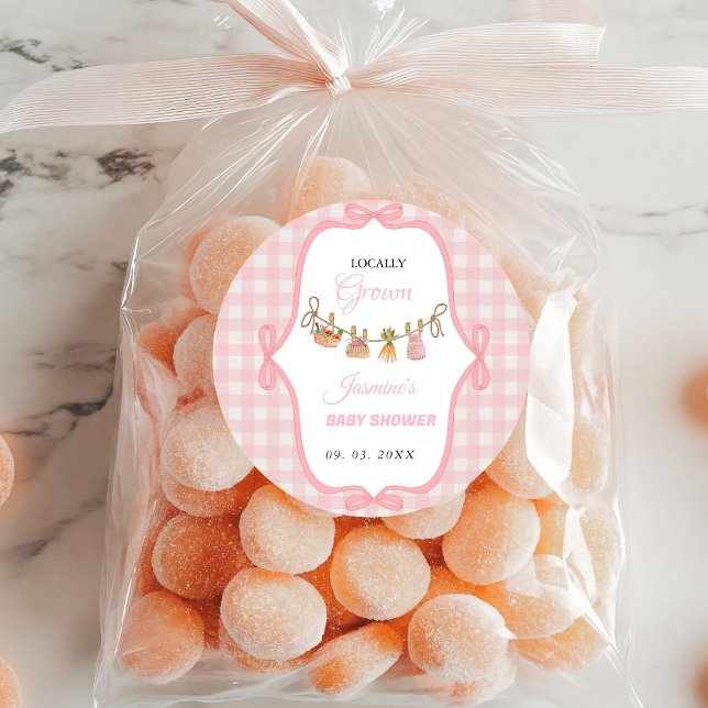Locally grown Pink girlbaby shower  Baby sprinkle  Classic Round Sticker (Creator Uploaded)
