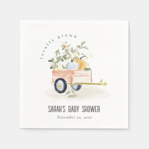 Locally Grown Pumpkin Cart Watercolor Baby Shower Napkin
