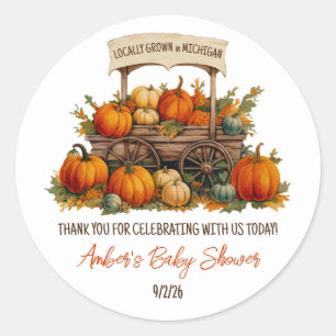 Locally Grown, Pumpkin Farmer's Market Baby Shower Classic Round Sticker