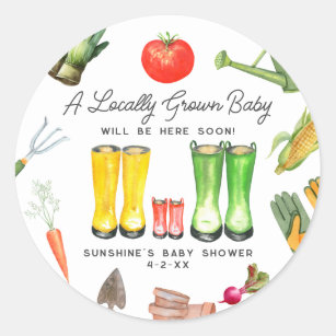Locally Grown Red Boots Vegetable Baby Shower Classic Round Sticker