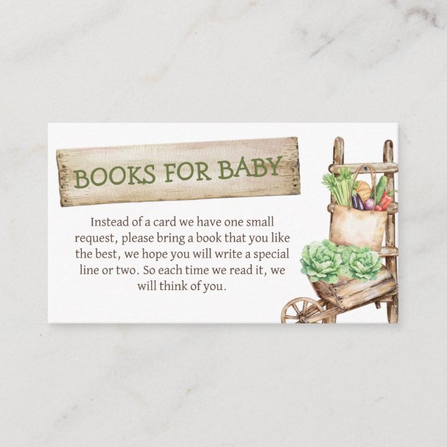 Locally Grown Rustic Baby Shower Books for Baby Enclosure Card (Front)