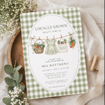 Locally Grown Sage Gingham Baby Shower Invitation