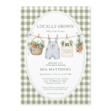 Locally Grown Sage Gingham Baby Shower Invitation