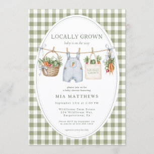 Locally Grown Sage Gingham Baby Shower Invitation