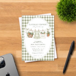 Locally Grown Sage Gingham Baby Shower Invitation
