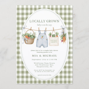 Locally Grown Sage Gingham Couple's Shower  Invitation