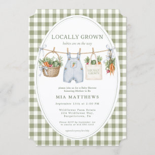 Locally Grown Sage Gingham Twins Baby Shower Invitation