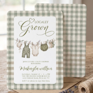Locally Grown Sage Green Gingham Baby Shower Invitation