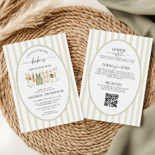 Locally Grown Twin Babies All in One Baby Shower  Invitation