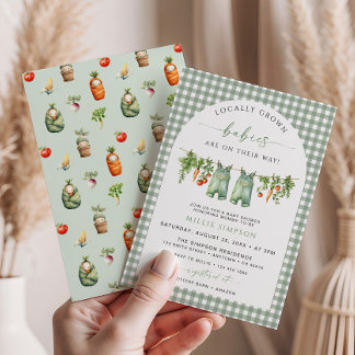 Locally Grown Twins Baby Shower Invitation Green