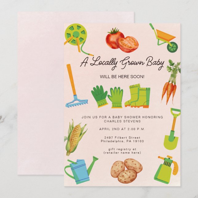Locally Grown Vegetable Garden Neutral Invitation (Front/Back)