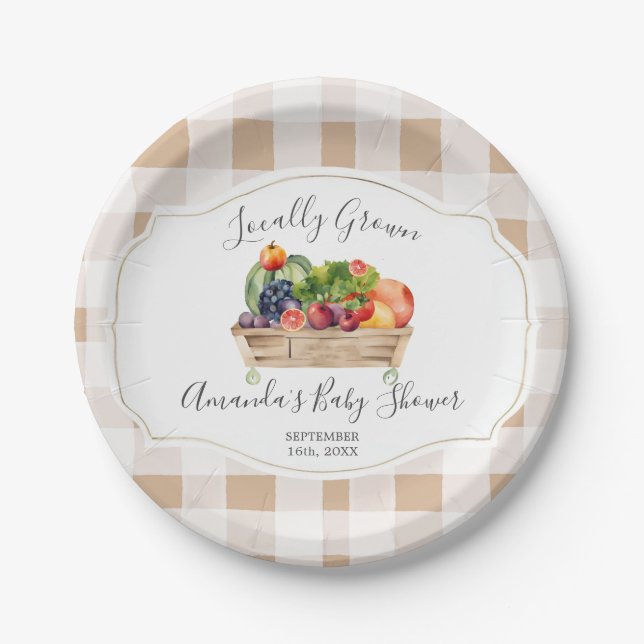 Locally Grown Veggies Farmer Market Baby Shower Paper Plate (Front)