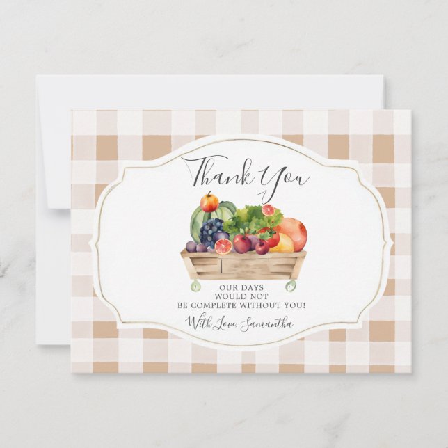 Locally Grown Veggies Farmer Market Baby Shower Thank You Card (Front)