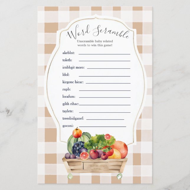 Locally Grown Veggies Farmers Word Scramble Game (Front)