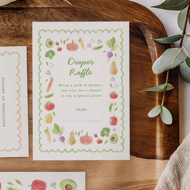 Locally Grown Watercolor Vegetables Diaper Raffle Enclosure Card (watercolour vegetables diaper raffle insert card)