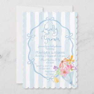 Locally Grown Whimsical Blue and pink Baby shower Invitation