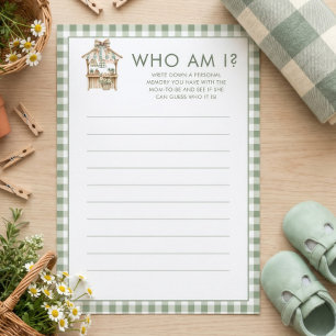 Locally Grown Who Am I Baby Shower Game card