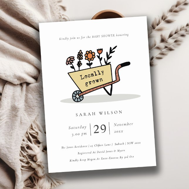 Locally Grown Yellow Flora Cart Baby Shower Invite (Creator Uploaded)