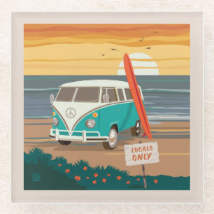 Locals Only   VW Surf Van Glass Coaster
